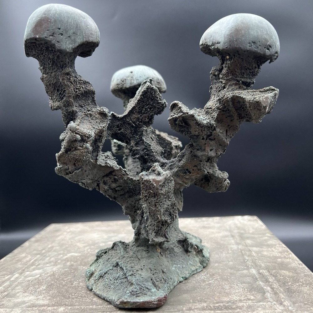 Vtg Brutalist Cast Bronze Mushroom Sculpture 6.5" Mid Century Organic Art MCM - Picture 2 of 12